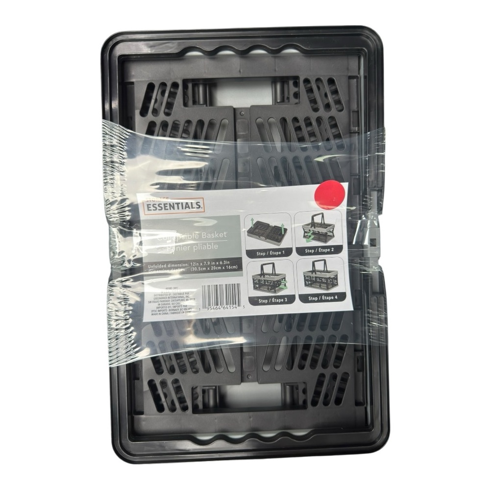 Storage Essentials 12” Grey Collapsible Basket with 2 Handles NWT